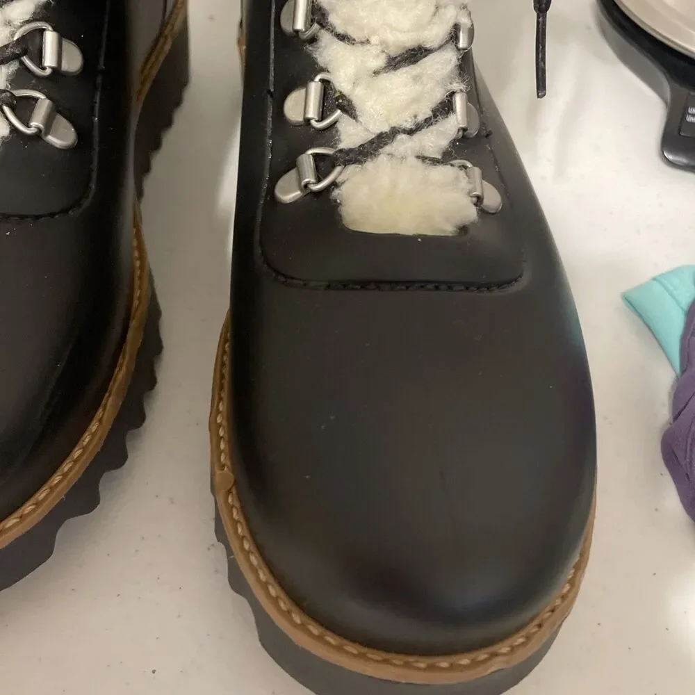Bernardo Wiley Faux Shearling Trim Boots Black Anthropologie Rain Size 9